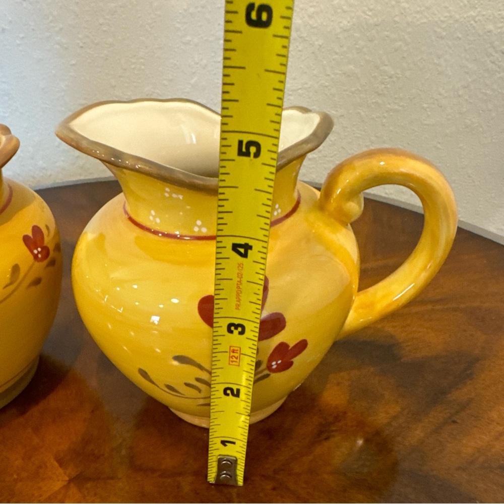 Vintage Bienvenue Yellow and Red Floral Ceramic sugar bowl and creamer s… - Picture 9 of 10
